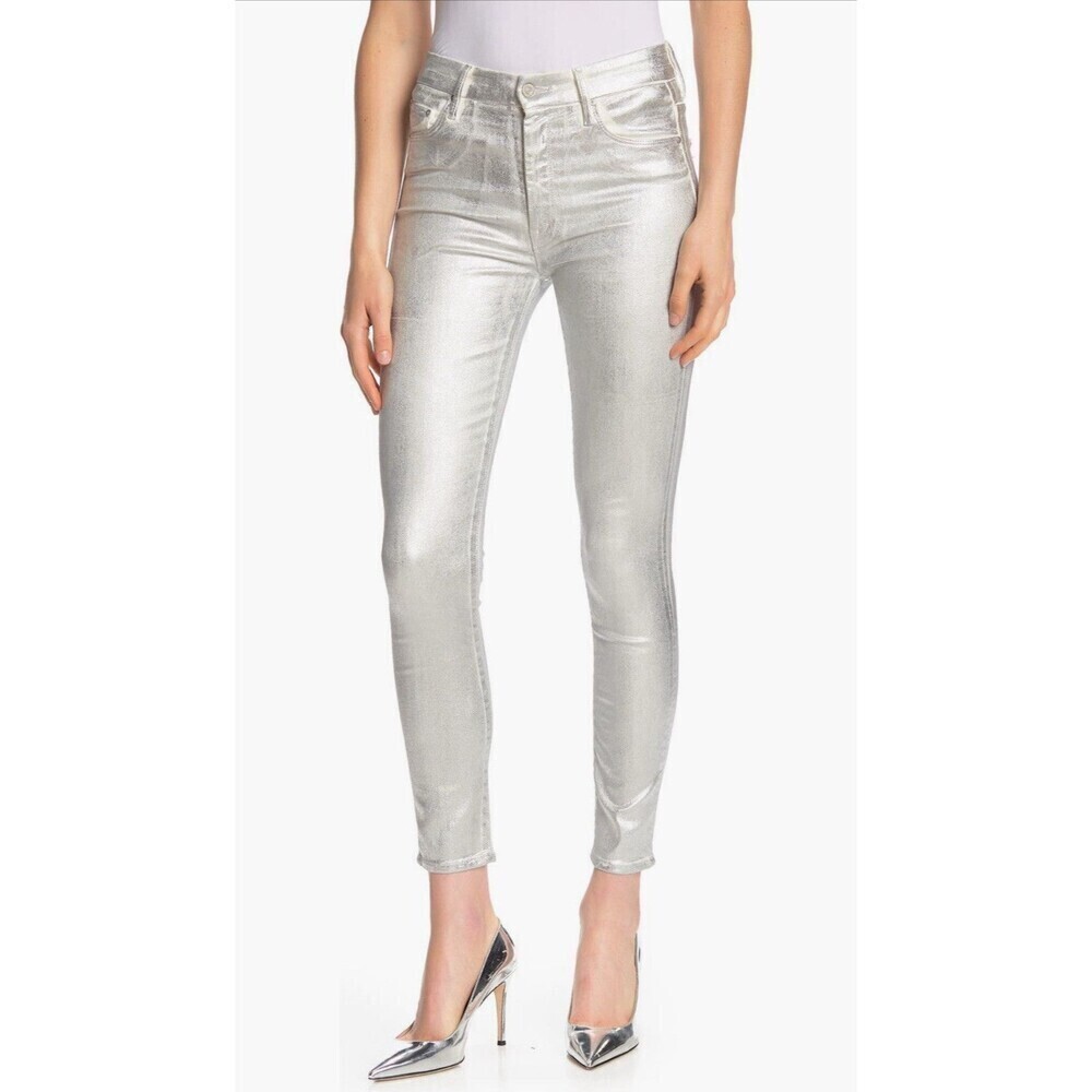 MOTHER High Waisted Looker Ankle Women’s Jeans in Silver Linings Sparkle Size 31